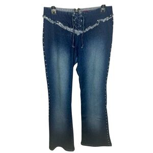 Younique Jeans stuffed cowgirl fringe tie up stretchy 5 women’s rhinestones